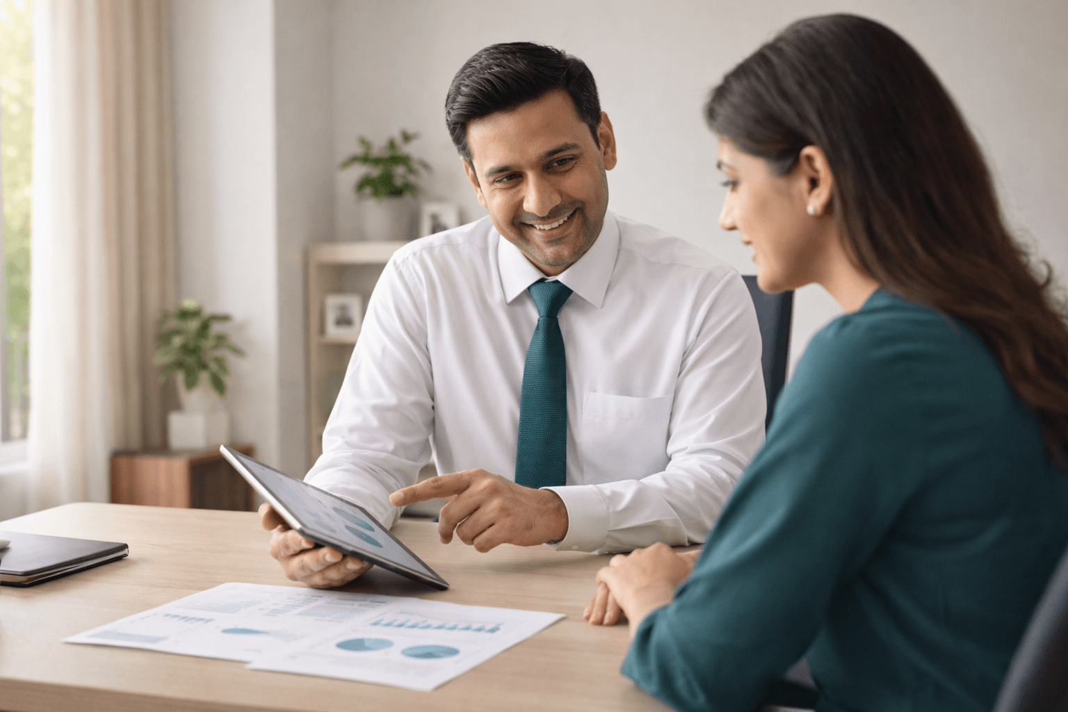 Professional financial advisor in consultation
