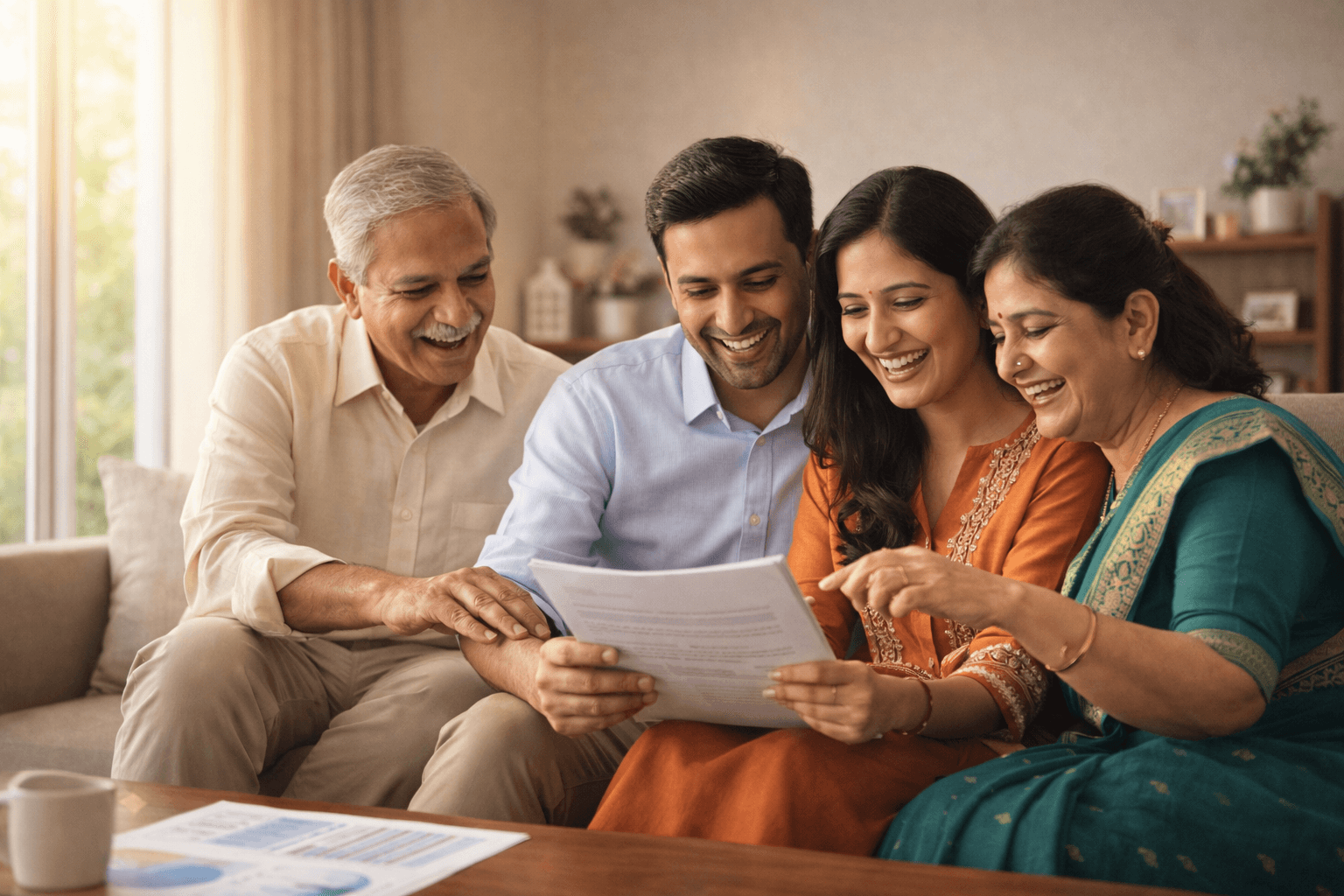 Family celebrating financial success together